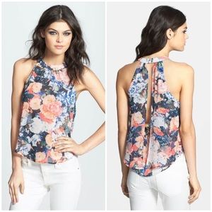 ASTR Drape Back Floral Print Sheer Chiffon Tank S